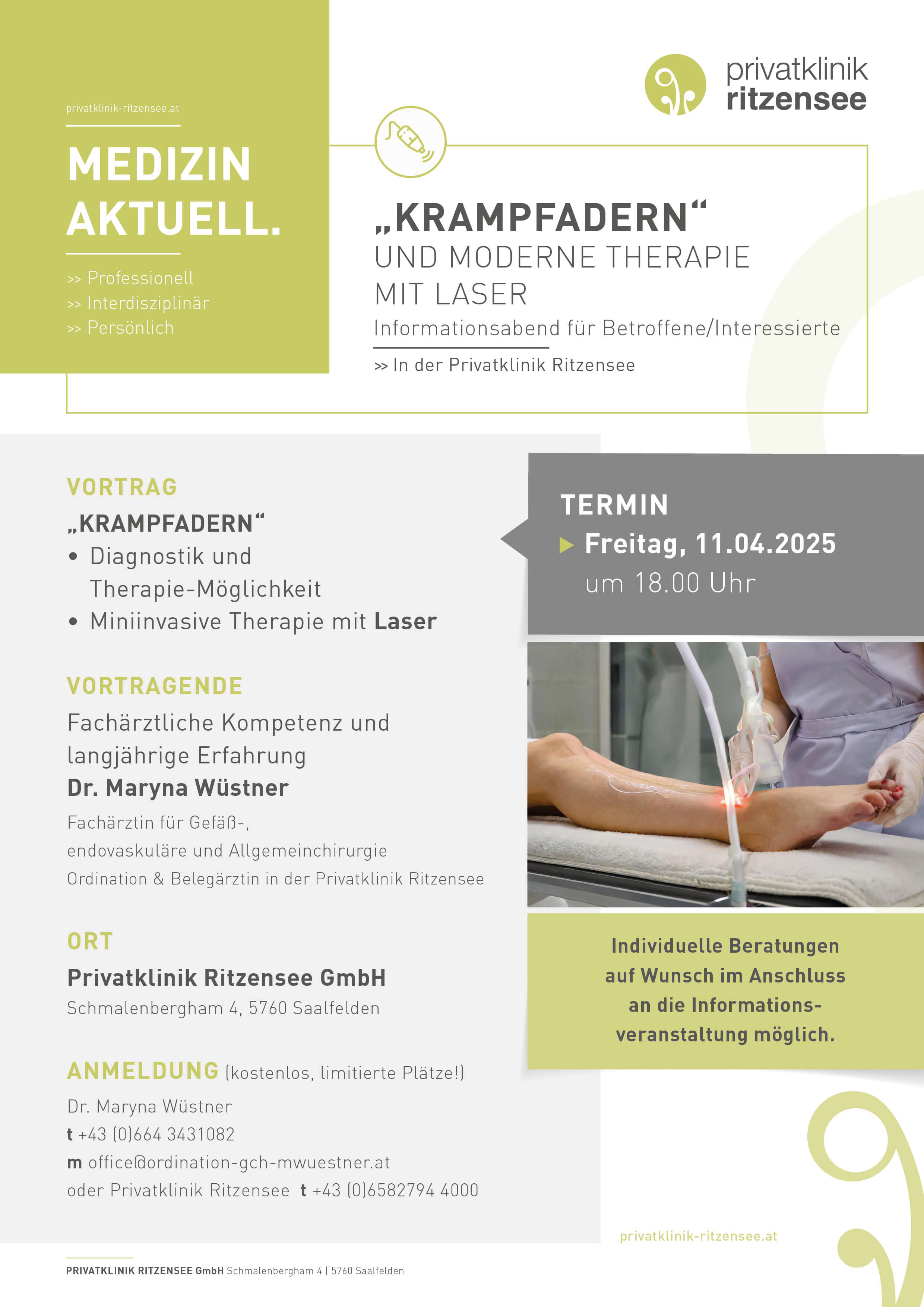 Informationsveranstaltung zu Krampfadertherapie mit Laser in der Privatklinik Ritzensee.